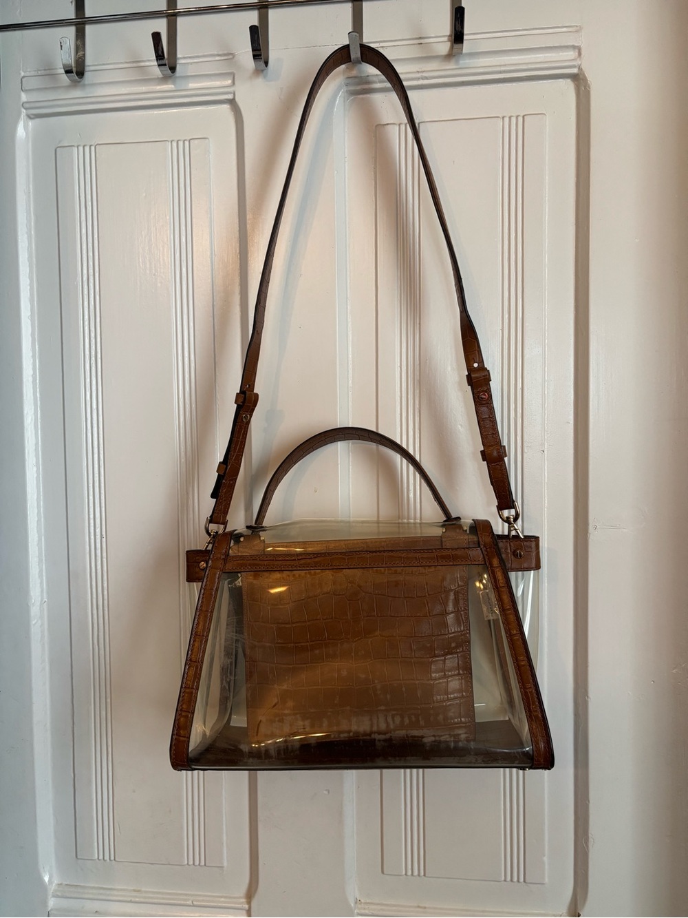 Michael Kors Clear Shoulder Bag with Brown Croc-Embossed Trim and Gold Hardware - Picture 6 of 7